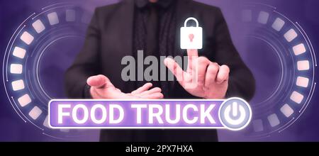 Affiche textuelle montrant camion alimentaire, mot pour un grand véhicule avec des installations pour cuisiner et vendre de la nourriture Banque D'Images