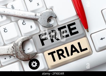 Légende conceptuelle essai gratuit, Word pour produit ou service offert sans frais pour essayer de donner des commentaires Banque D'Images