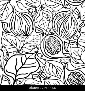 Motif floral sans couture avec figues et feuilles dans l'illustration vectorielle technique de l'oedle Illustration de Vecteur