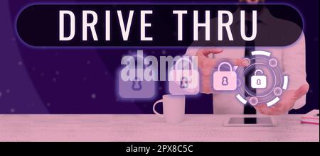 Texte d'écriture drive-in, mot écrit sur place où vous pouvez obtenir le type de service en conduisant par lui Banque D'Images