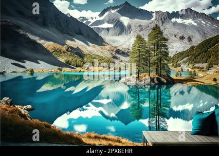 Étang Champfer Azure est un endroit unique sur la terre. Jour pittoresque et magnifique scène. Silvaplana emplacement village, Alpes Suisses, Maloja, en Europe. Merveilleux Banque D'Images