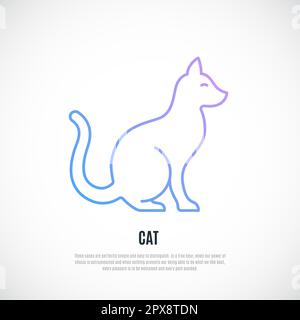 Silhouette de chat isolée sur fond blanc. Icône de chat simple en style de ligne. Illustration vectorielle. Banque D'Images