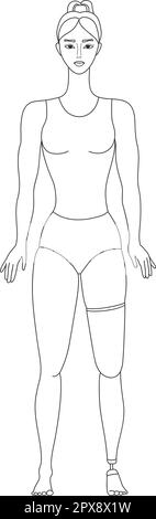 Fille handicapée avec jambe prothétique. Corps positif et féminisme. Caractère féminin avec une déficience physique. Illustration vectorielle dessinée à la main Illustration de Vecteur