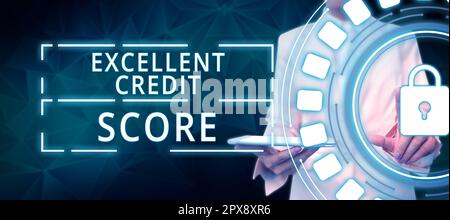 Rédaction affichant le texte excellent pointage de crédit, approche d'affaires rapport de la personne sur la situation financière et la capacité de payer Banque D'Images