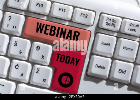 Inspiration montrant le signe webinaire aujourd'hui, Word pour une présentation éducative en ligne en direct sur différents sites Banque D'Images