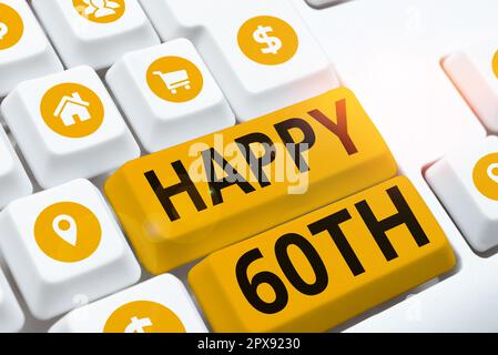 Texte d'écriture Happy 60th, Internet concept une occasion joyeuse pour un événement spécial pour marquer l'année 60th Banque D'Images