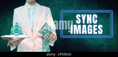 Texte montrant les images de synchronisation inspiration, ce qui signifie que les photos sont identiques sur tous les appareils, accessibles où que vous soyez Banque D'Images