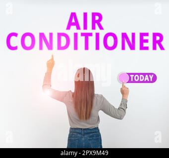 Écriture affichant le texte Air Conditioner, mot écrit sur l'appareil pour laver l'air et contrôler son humidité et sa température Banque D'Images