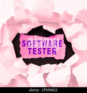 Testeur de logiciel de texte d'écriture manuscrite, présentation de l'entreprise mise en œuvre pour protéger les logiciels contre les attaques malveillantes Banque D'Images
