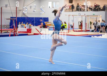 Åland Invitational 2023 Gym, Mariehamn, avril 2023. Gymnastes de Finlande, de Suède, de Norvège et du Royaume-Uni. Photo : Rob Watkins – Journée de qualification Banque D'Images