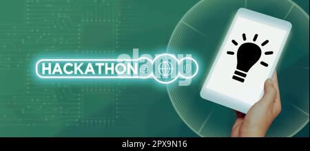 Exposition conceptuelle Hackathon, mot pour événement où un grand nombre de personnes s'engagent dans la programmation Banque D'Images