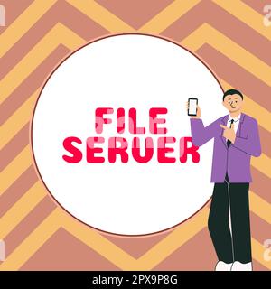 Légende de texte présentant le serveur de fichiers, dispositif Business concept qui contrôle l'accès aux données stockées séparément Banque D'Images