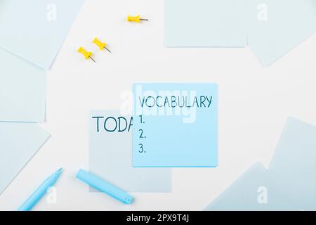 Écriture affichage de texte Vocabulaire, Internet concept collection de mots et de phrases par ordre alphabétique et expliqué ou défini Banque D'Images