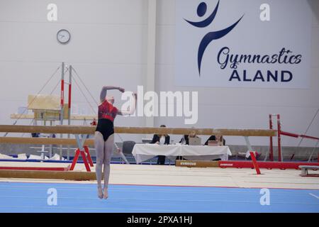 Åland Invitational 2023 Gym, Mariehamn, avril 2023. Gymnastes de Finlande, de Suède, de Norvège et du Royaume-Uni. Photo : Rob Watkins – Journée de qualification Banque D'Images