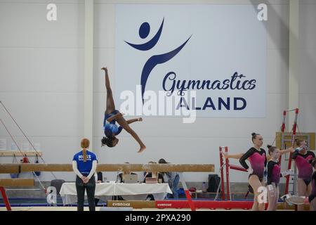 Åland Invitational 2023 Gym, Mariehamn, avril 2023. Gymnastes de Finlande, de Suède, de Norvège et du Royaume-Uni. Photo : Rob Watkins. Photo : qualification Da Banque D'Images