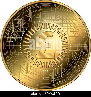 Jeton or fantaisie crypto-monnaie numérique Pound, illustration vectorielle Illustration de Vecteur