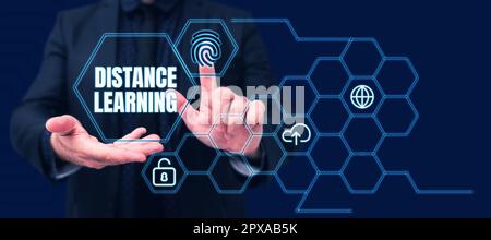 Affiche affichant à distance Learning, Business Idea Educational conférences diffusées sur Internet à distance Banque D'Images