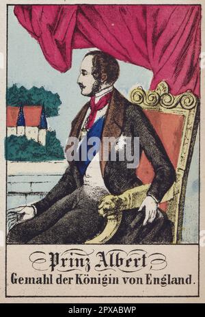 Сolor lithographie d'Albert, Prince Consort. 1861 le prince Albert de Saxe-Coburg et Gotha (Franz August Karl Albert Emanuel; 1819 – 1861) fut consort du monarque britannique comme le mari de la reine Victoria de leur mariage le 10 février 1840 jusqu'à sa mort en 1861. Banque D'Images