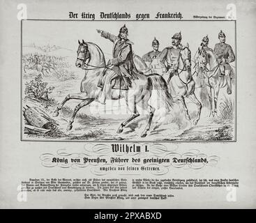 Gravure ancienne de Wilhelm I (période de la guerre franco-prussienne). 1870 Guillaume I ou Guillaume I (allemand : Wilhelm Friedrich Ludwig; 1797–1888) fut roi de Prusse du 2 janvier 1861 et empereur allemand du 18 janvier 1871 jusqu'à sa mort en 1888. Membre de la Maison de Hohenzollern, il a été le premier chef d'État d'une allemagne unie. Il était de facto chef de l'état de Prusse à partir de 1858, quand il devint régent pour son frère Frederick William IV, dont la mort trois ans plus tard le ferait roi. Banque D'Images