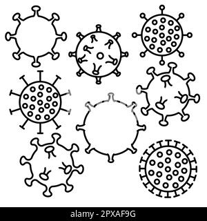 Ensemble d'icônes noir et blanc des virus médicaux microbes dangereux souche mortelle covid 019 coronavirus épidémie de la maladie pandémique. Illustration vectorielle. Illustration de Vecteur