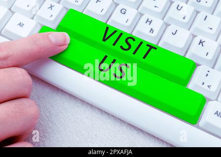 Affiche visitez-nous, Word pour invitation regarder Une page Web lien vers la page d'accueil Blog Internet Banque D'Images