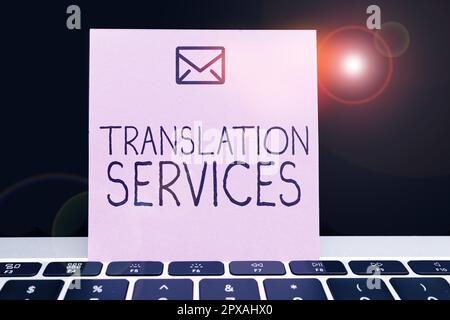 Légende de texte présentant des services de traduction, concept signifiant l'organisation qui fournit des personnes pour traduire le discours Banque D'Images