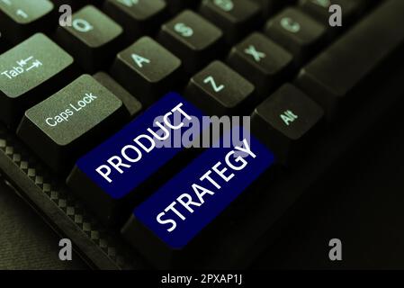 Inspiration montrant la stratégie de produit de signe, concept d'affaires plan à long terme développement de la production réussie de produit Banque D'Images