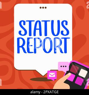 Affiche textuelle indiquant le rapport d'état, mot écrit sur la mise à jour Résumé des situations à partir d'un certain temps Banque D'Images