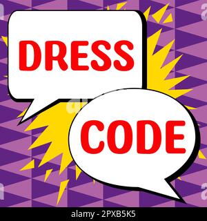 Affiche de texte montrant le code vestimentaire, concept signifiant une façon acceptée de s'habiller pour une occasion ou un groupe particulier Banque D'Images