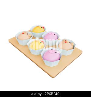 3D illustration de la nourriture asiatique Mochi caractère mignon, la nourriture japonaise Banque D'Images