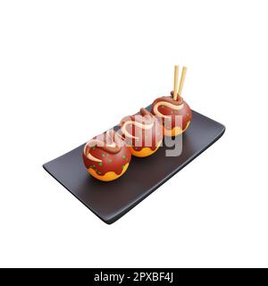 3d illustration de la nourriture asiatique takoyaki, cuisine japonaise Banque D'Images