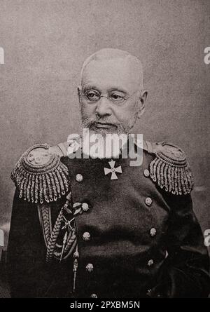 Ministre de la guerre Pyotr Vannovsky Ministre de la guerre et général aide-de-camp à HM l'Empereur, chef des administrations militaires. Pyotr Semyonovich Vannovsky (1822–1904) est un homme d'État russe et un chef militaire de l'extraction bélarussienne, qui a servi dans l'Armée russe impériale. Il a également été membre honoraire de l'Académie de médecine militaire, de l'École d'artillerie de Mikhaïlovsky, de l'École d'ingénierie de Mykolaiv, de l'Académie impériale des sciences et chevalier à part entière de l'ordre de Saint-Vladimir. Banque D'Images