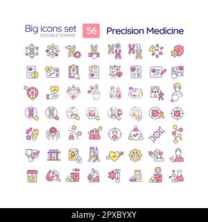 Jeu d'icônes de couleur RVB de la médecine de précision Illustration de Vecteur