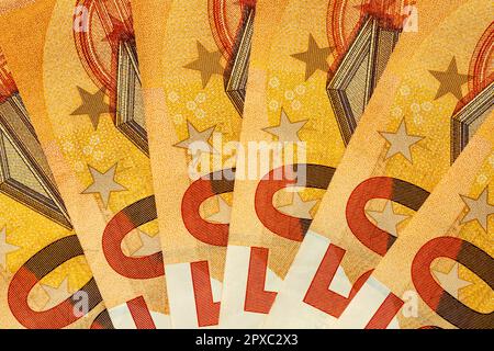 Billets 50 euros magnifiquement agencée. Euro euro monnaie. Banque de l'Union européenne, épargne financière. Banque D'Images