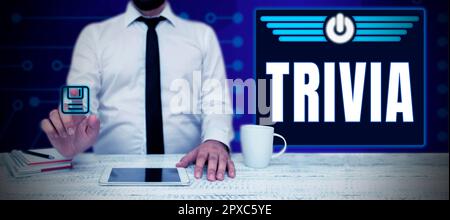 Légende du texte Présentation de Trivia, Word pour plus de détails considérations pièces information peu d'importance ou de valeur Banque D'Images
