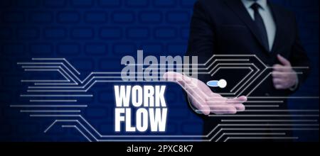 Légende conceptuelle flux de travail, concept d'entreprise continuité d'une certaine tâche à destination et en provenance d'un bureau ou d'un employeur Banque D'Images