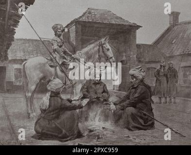 Première Guerre mondiale Lanceurs indiens dans une ferme du Nord de la France. 1914 Banque D'Images