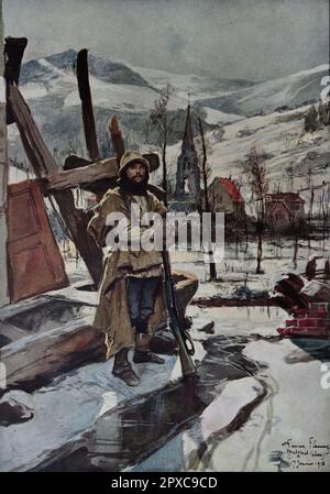 Première Guerre mondiale La France en guerre. En Alsace. Dans Metzeral (janvier 1916). Par François Flameng Banque D'Images