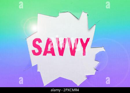 Affichage conceptuel Savvy, Mot écrit sur avoir la perception, la compréhension dans des questions pratiques Banque D'Images
