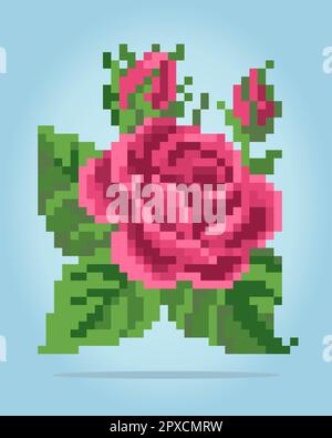 8 pixels de roses. Fleurs rouges pour les motifs de point de croix, dans les illustrations vectorielles. Illustration de Vecteur