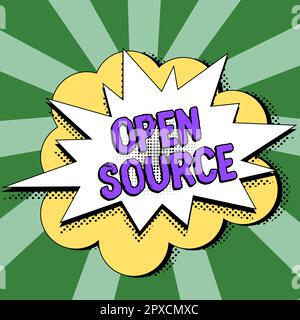 Panneau affichant Open Source, Business Idea désignant le logiciel dont le code source original est disponible gratuitement Banque D'Images