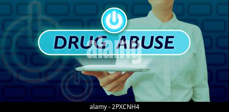 Signature de l'écriture de la main abus de drogue, l'idée d'affaires drogue compulsive cherchant la prise habituelle de drogues illégales Banque D'Images