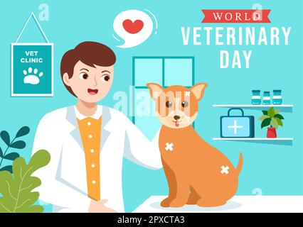 Journée mondiale de la vétérinaire sur 29 avril Illustration avec Doctor and cute Animals chiens ou chats en dessin animé à la main pour les modèles de page d'arrivée Banque D'Images