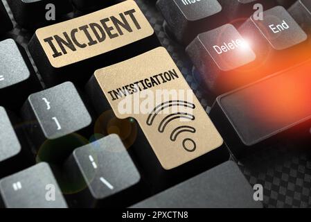 Texte indiquant l'enquête sur l'incident inspiration, idée commerciale responsable de l'intégrité de l'incident Banque D'Images