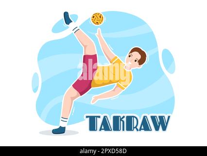 Sepak TakRAW Illustration avec un athlète jouant au Kick ball sur le terrain en compétition de jeu de sport à plat dessin main pour le modèle de page d'arrivée Banque D'Images