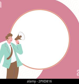 Message de l'homme d'affaires avec le mégaphone. S'affiche avec les mises en plan. Banque D'Images