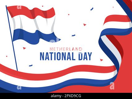 Bonne illustration de la Journée nationale des pays-Bas avec drapeau des pays-Bas pour bannière Web ou page d'arrivée dans des modèles dessinés à la main de dessin animé à plat de dessin animé Banque D'Images