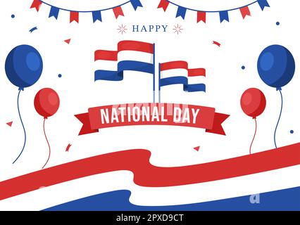 Bonne illustration de la Journée nationale des pays-Bas avec drapeau des pays-Bas pour bannière Web ou page d'arrivée dans des modèles dessinés à la main de dessin animé à plat de dessin animé Banque D'Images