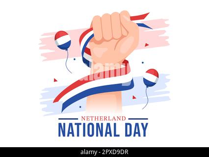 Bonne illustration de la Journée nationale des pays-Bas avec drapeau des pays-Bas pour bannière Web ou page d'arrivée dans des modèles dessinés à la main de dessin animé à plat de dessin animé Banque D'Images