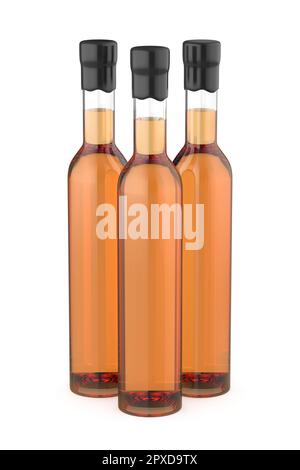 Trois bouteilles de verre avec du whisky, du brandy ou d'autres boissons alcoolisées Banque D'Images